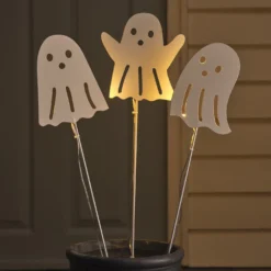 3er Set LED-Halloween-Gartenstecker Geister mit Timer