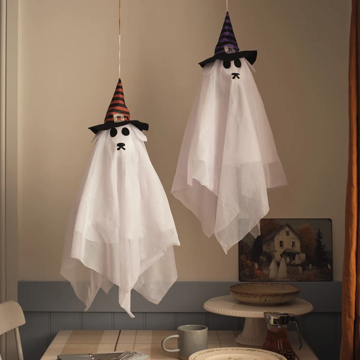 2er Set LED Halloween Hängedeko Geisterhunde mit Timer