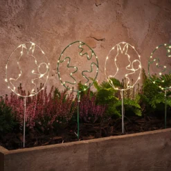 4er Set LED-Osterei-Gartenstecker mit Mikro-Lichtern in Grün & Weiß