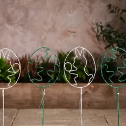 4er Set LED-Osterei-Gartenstecker mit Mikro-Lichtern in Grün & Weiß
