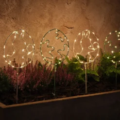 4er Set LED-Osterei-Gartenstecker mit Mikro-Lichtern in Grün & Weiß