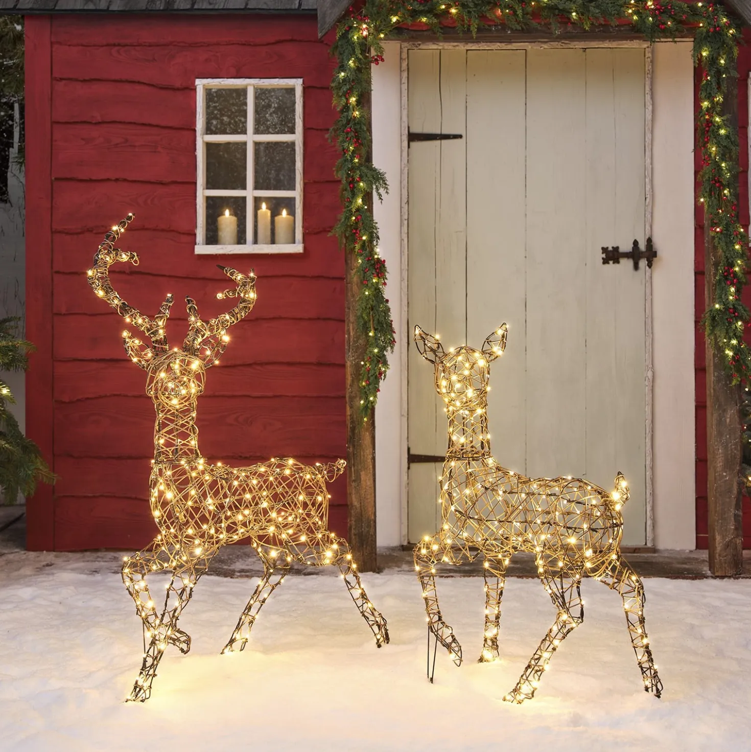 2er Set LED-Rentier Hirsch & Hirschkuh L Studley
