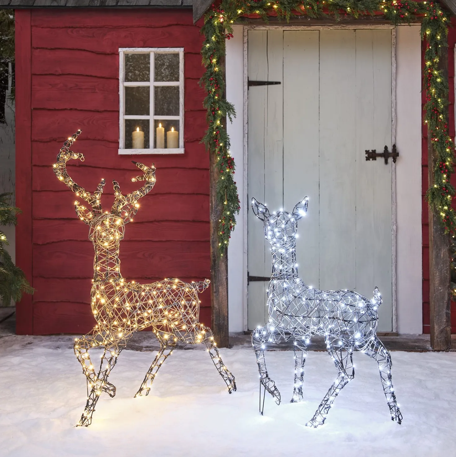 2er Set LED-Rentier Hirsch & Hirschkuh L Studley
