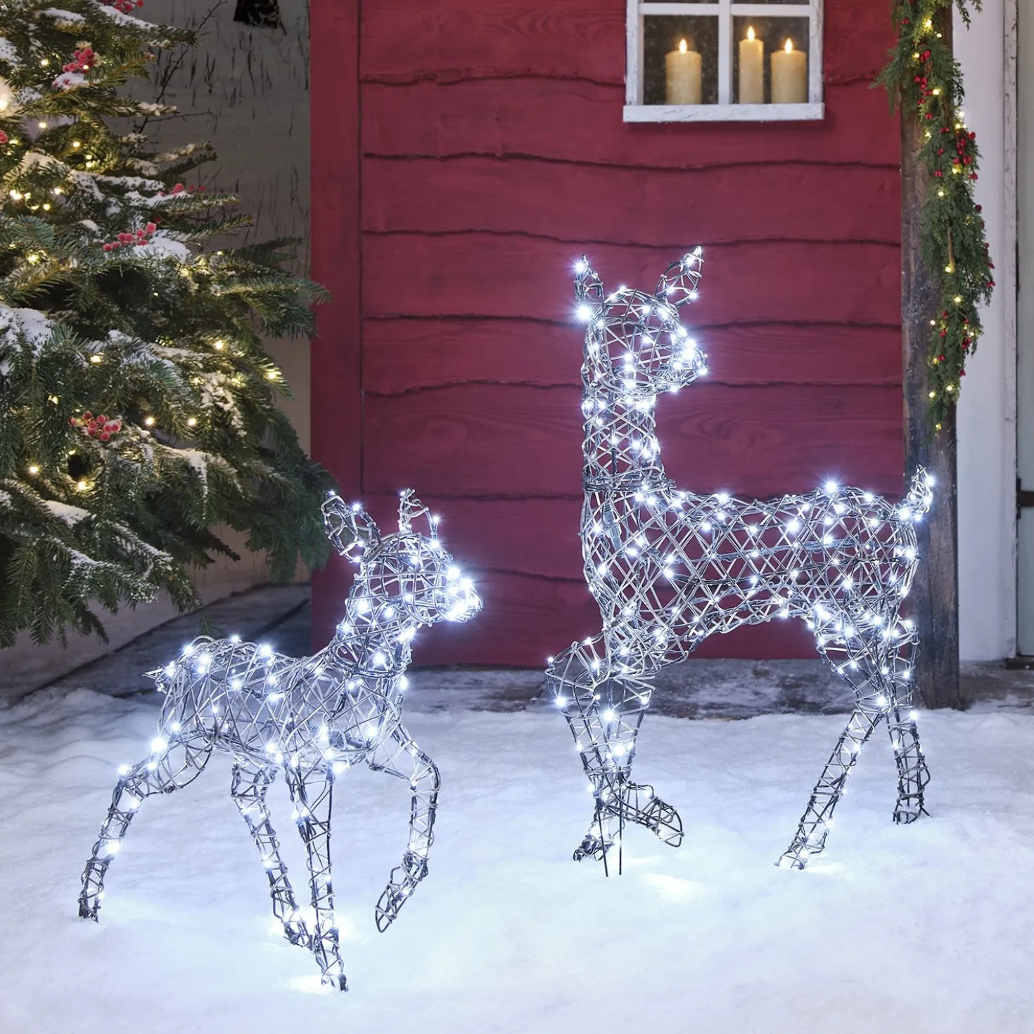 2er Set LED-Rentier Hirschkuh & Rehkitz L Studley