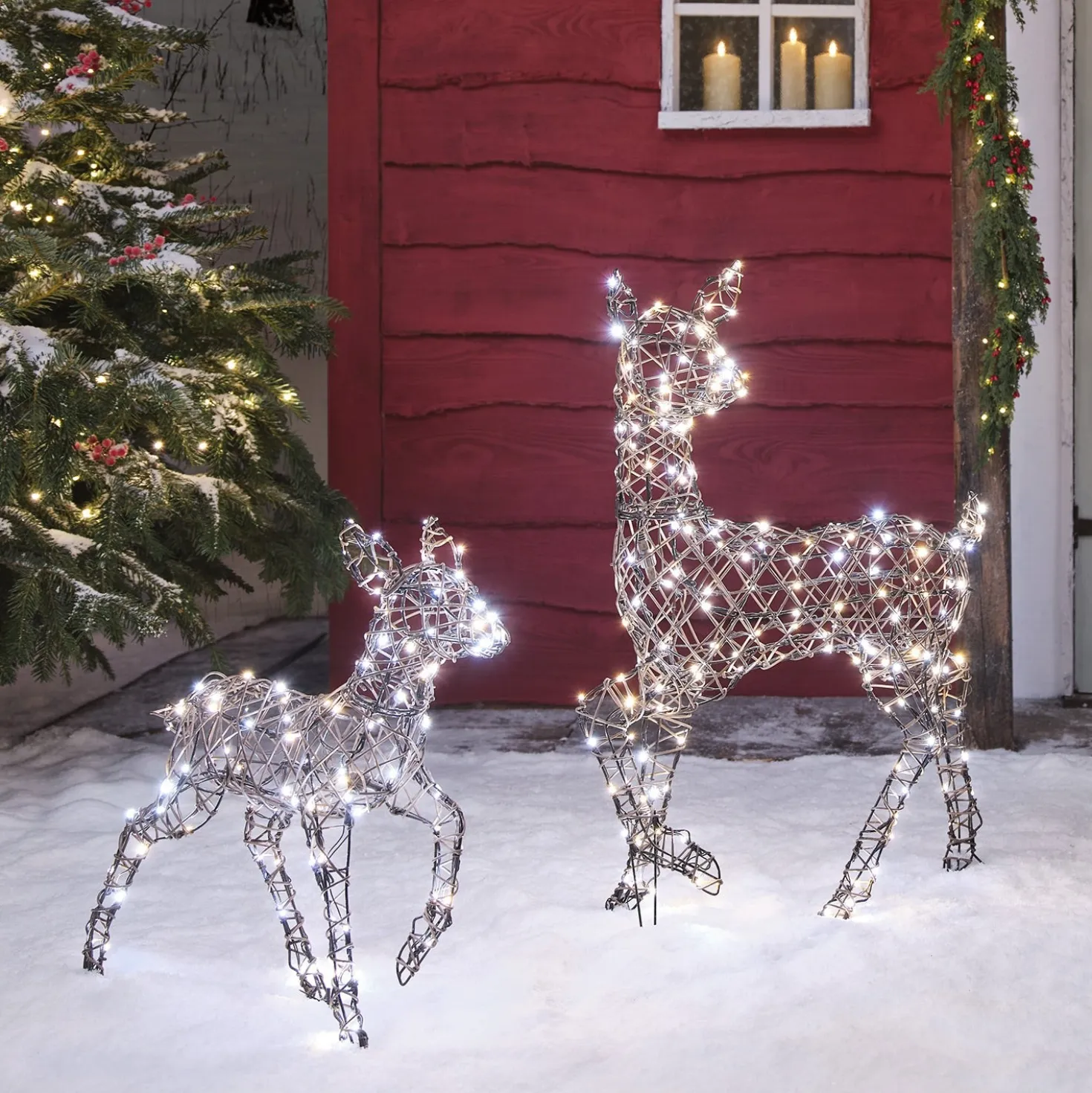 2er Set LED-Rentier Hirschkuh & Rehkitz L Studley