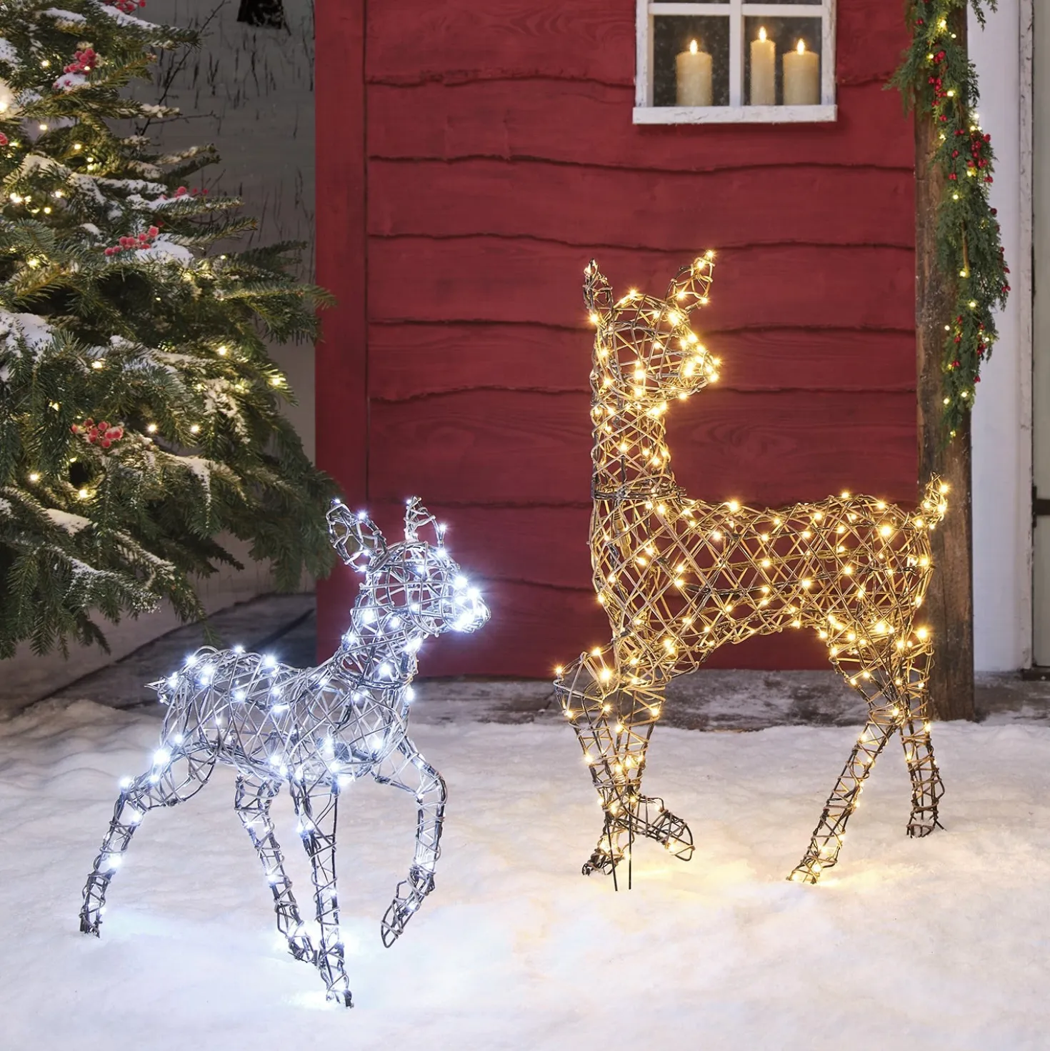2er Set LED-Rentier Hirschkuh & Rehkitz L Studley