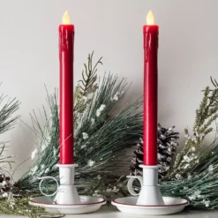 2er Set LED Stabkerzen Echtwachs Rot