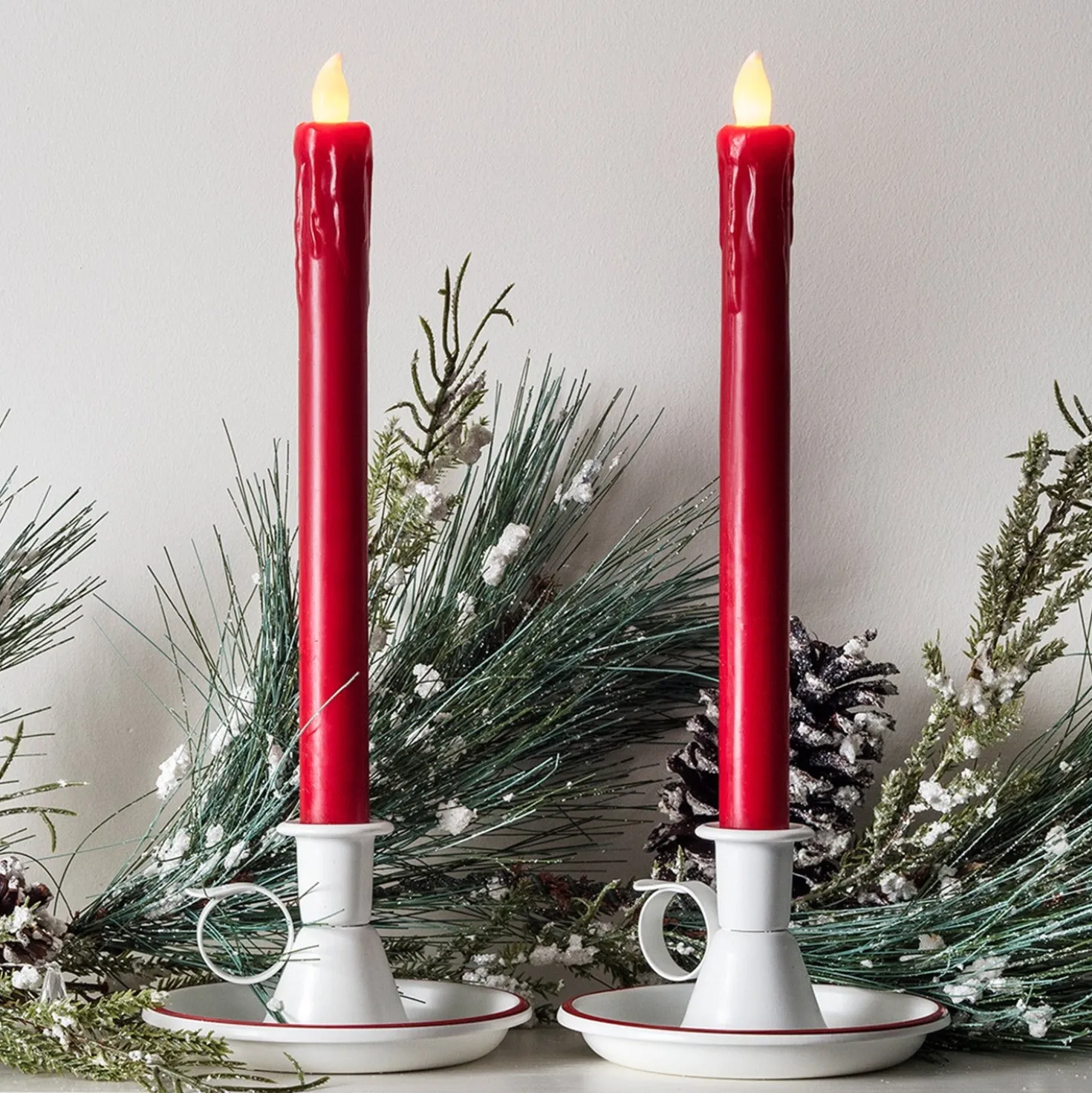 2er Set LED Stabkerzen Echtwachs Rot