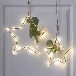 2er Set LED-Sterne mit Blättern zum Aufhängen