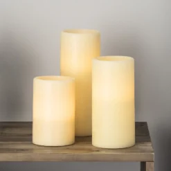 3er Set LED Stumpenkerzen Echtwachs