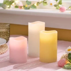 3er Set LED-Stumpenkerzen in Pastellfarben