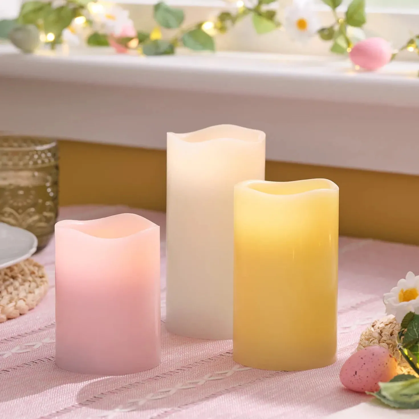 3er Set LED-Stumpenkerzen in Pastellfarben