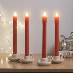2er Set LED Tafelkerzen Echtwachs Rot mit Fernbedienung