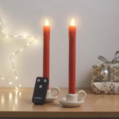 2er Set LED Tafelkerzen Echtwachs Rot mit Fernbedienung