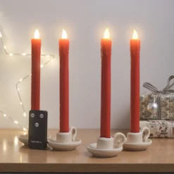 2er Set LED Tafelkerzen Echtwachs Rot mit Fernbedienung