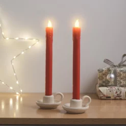 2er Set LED Tafelkerzen Echtwachs Rot mit Fernbedienung