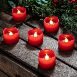 6er Set LED Votivkerzen Echtwachs rot