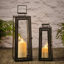 2er Set Metall Laternen schwarz mit TruGlow® Kerzen