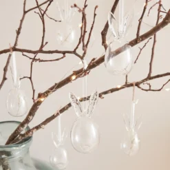 6er Set Ostereier mit Hasenohren aus Glas transparent