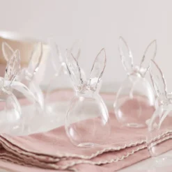 6er Set Ostereier mit Hasenohren aus Glas transparent