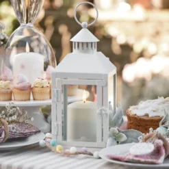 2er Set Perth Metall Laternen weiß mit TruGlow® Outdoor Kerzen mit Fernbedienung