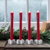 4er Set rote LED Stabkerzen Echtwachs mit Fernbedienung