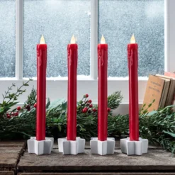 4er Set rote LED Stabkerzen Echtwachs mit Fernbedienung