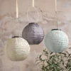 3er Set Scandi Tyvek Solar-Lampions in Flieder, Blau & Cremeweiß