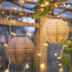 3er Set Scandi Tyvek Solar-Lampions in Flieder, Blau & Cremeweiß