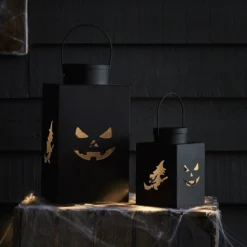 2er Set schwarze Halloween Laternen aus Metall