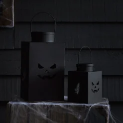 2er Set schwarze Halloween Laternen aus Metall