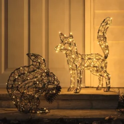 2er-Set Sherwood Rattan LED-Gartenfiguren Fuchs & Eichhörnchen mit 160 LEDs & Timer