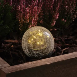 3er Set Solar-Gartenstecker Glaskugeln im Crackle-Look mit 60 warmweißen LEDs