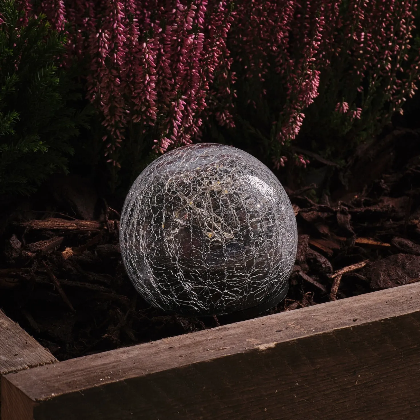 3er Set Solar-Gartenstecker Glaskugeln im Crackle-Look mit 60 warmweißen LEDs