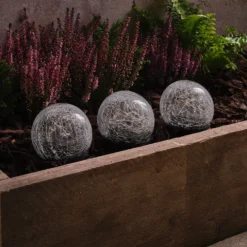 3er Set Solar-Gartenstecker Glaskugeln im Crackle-Look mit 60 warmweißen LEDs