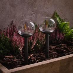 2er Set Solar‑Gartensteckerkugeln mit Filament‑Optik