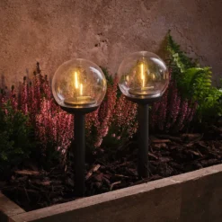 2er Set Solar‑Gartensteckerkugeln mit Filament‑Optik