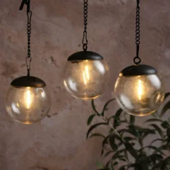 3er Set Solar-Hängelaternenkugeln mit Filament-LED