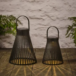 2er Set Solar Laternen Rattan schwarz