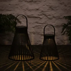 2er Set Solar Laternen Rattan schwarz
