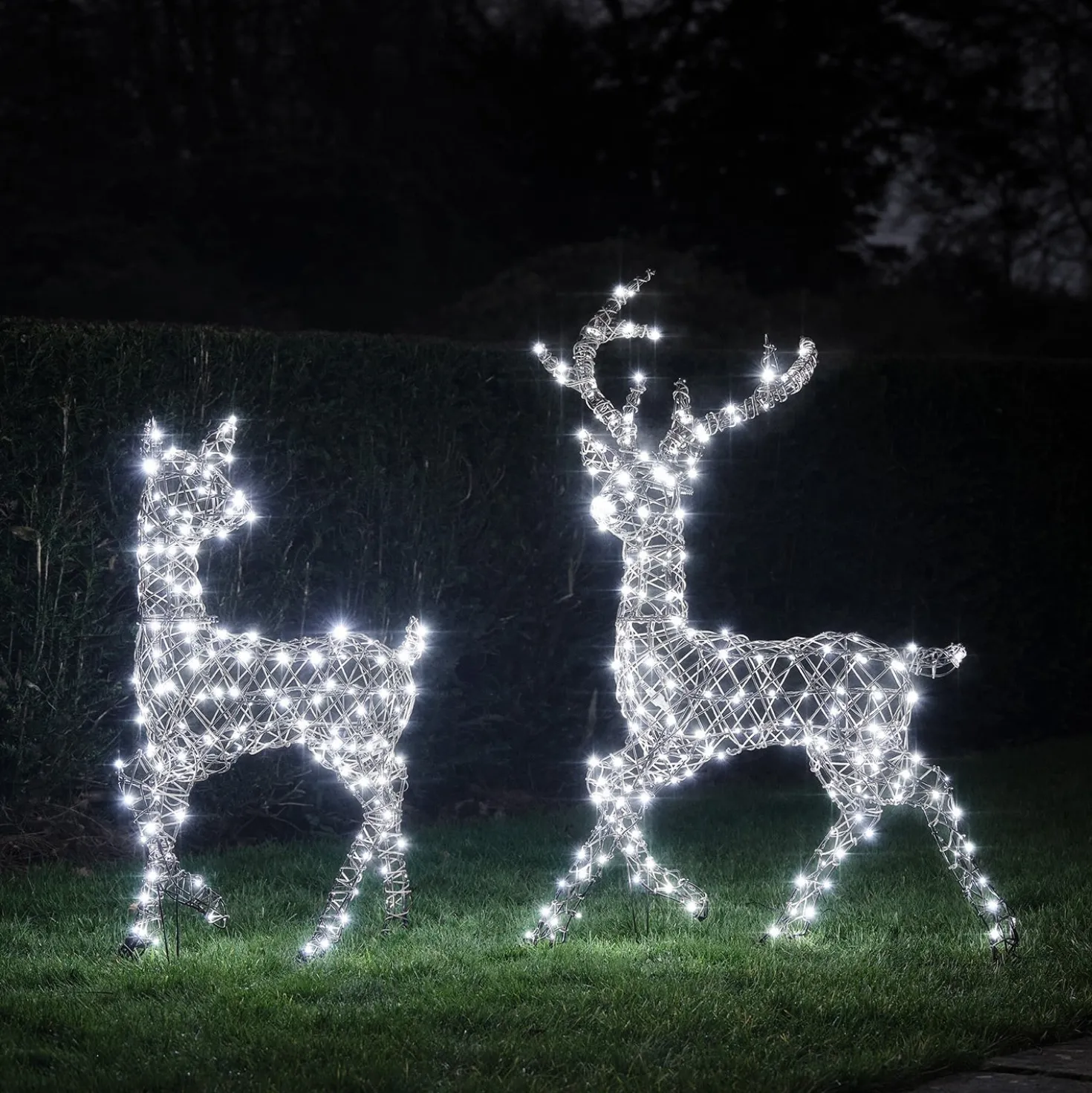 2er Set Solar-LED-Rentier Hirsch & Hirschkuh L Studley