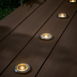 4er Set Solar Terrassen‑Einbaustrahler in Warmweiß, Silber