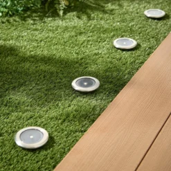 4er Set Solar Terrassen‑Einbaustrahler in Warmweiß, Silber
