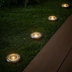 4er Set Solar Terrassen‑Einbaustrahler in Warmweiß, Silber