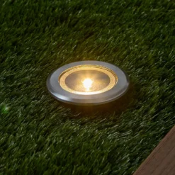 4er Set Solar Terrassen‑Einbaustrahler in Warmweiß, Silber