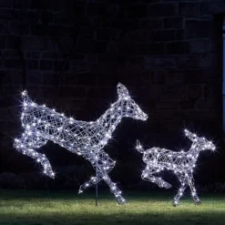 2er Set springende Solar-LED-Rentiere Hirschkuh & Rehkitz L Harlow