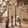 4er Set TruGlow® gedrehte LED-Stabkerzen mit Fernbedienung in Creme & Dunkelgrün