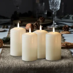4er Set TruGlow® LED-Adventskerzen Echtwachs elfenbeinfarben 12,5cm