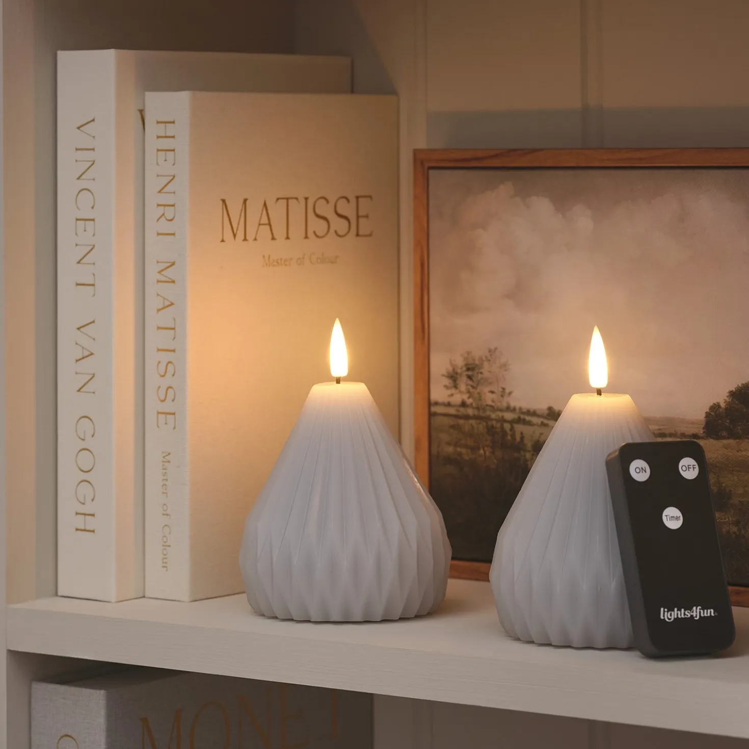2er Set TruGlow® LED-Echtwachskerzen mit Fernbedienung im Birnen-Design in Hellgrau