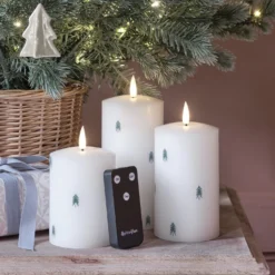 3er Set TruGlow® LED Kerzen Echtwachs mit Weihnachtsbäumen